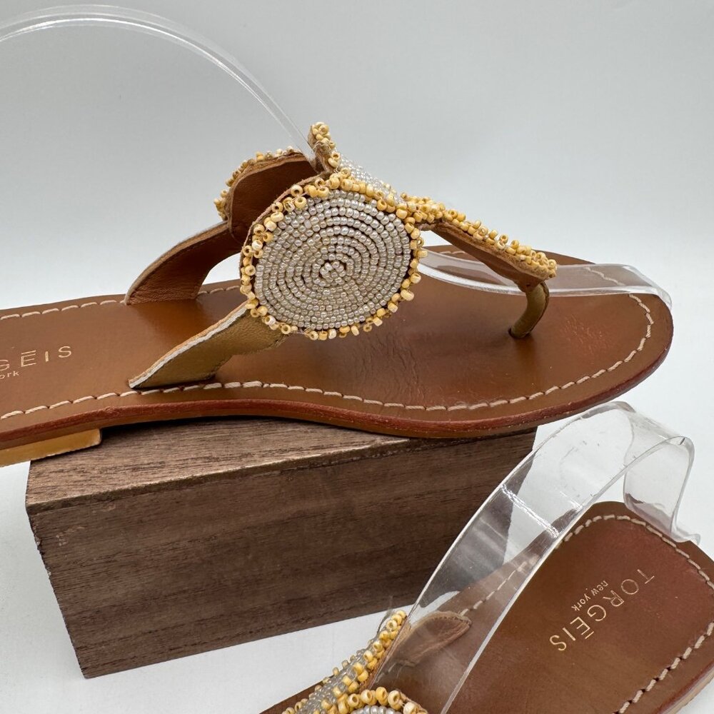 Torgeis New York Women's Helen Sandal woman size 8 leather seed bead thong - Picture 3 of 13